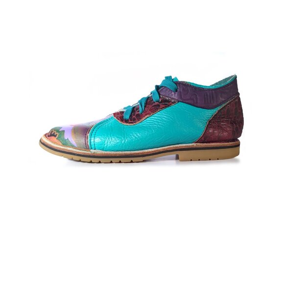 VINTAGE 80's Handpainted Leather Shoes Benchcrafted Vibram Rubber Soles Size 5.5 - Picture 4 of 11